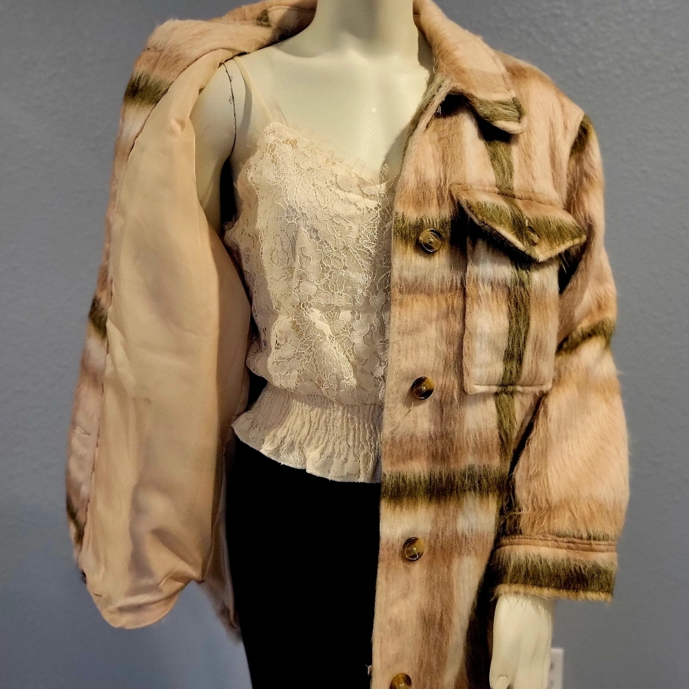 American Eagle Brushed Check Oversized Shacket Coat Size XSmall